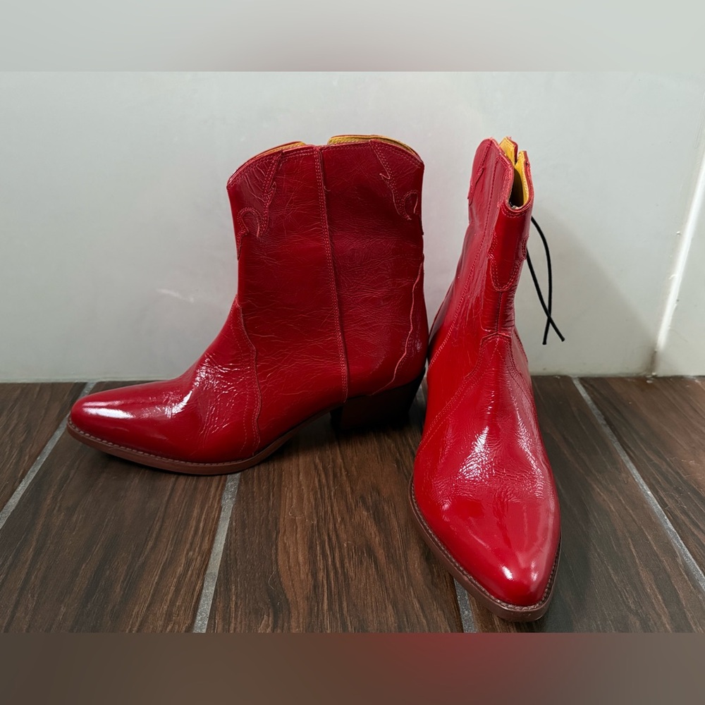Free People New Frontier Red Leather Pointed-Toe Boots in size 10.5/41 - Picture 2 of 13